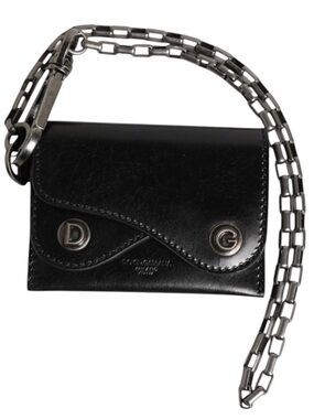 BRAND NEW DOLCE & GABBANA Blk Cavallo Leather Wallet Chain Bifold Card Holder